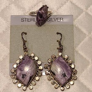 Sterling silver charoite earring and ring set